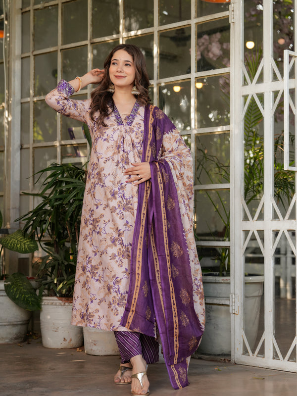 Pure Cotton With Print Kurti Pant Set With Dupatta