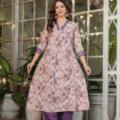 Pure Cotton With Print Kurti Pant Set With Dupatta