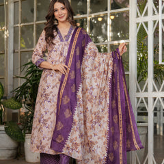 Pure Cotton With Print Kurti Pant Set With Dupatta