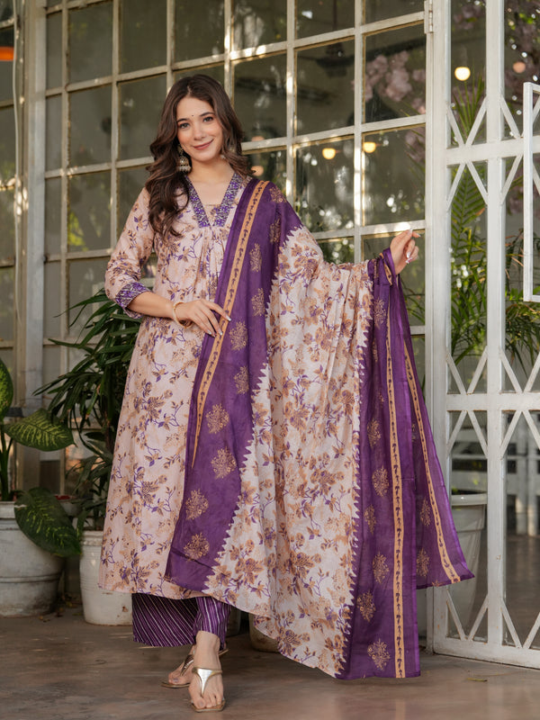 Pure Cotton With Print Kurti Pant Set With Dupatta