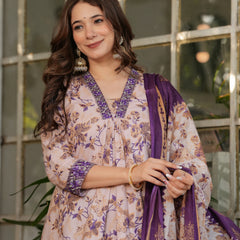 Pure Cotton With Print Kurti Pant Set With Dupatta