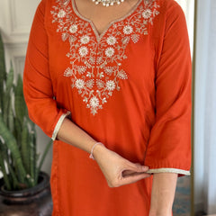 Viscose Chinon With Embroidery Kurti Pant Set With Dupatta