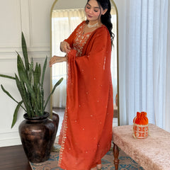 Viscose Chinon With Embroidery Kurti Pant Set With Dupatta