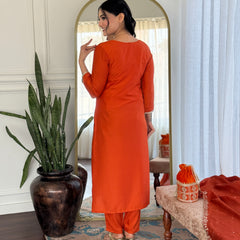 Viscose Chinon With Embroidery Kurti Pant Set With Dupatta