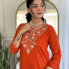 Viscose Chinon With Embroidery Kurti Pant Set With Dupatta