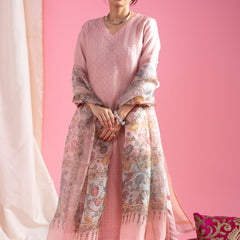 Women's Viscose Chanderi Embroidered Kurti Pant Set with Printed Tabby Organza Dupatta