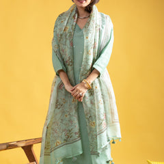 Women's Viscose Chanderi Embroidered Kurti Pant Set with Printed Tabby Organza Dupatta