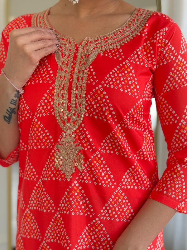 Women's French Crepe Embroidered Kurti Pant Set with Embroidered Organza Dupatta