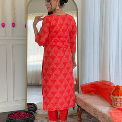 Women's French Crepe Embroidered Kurti Pant Set with Embroidered Organza Dupatta