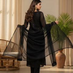 Women's Faux Georgette Embroidered Kurti Pant Set with Net Dupatta