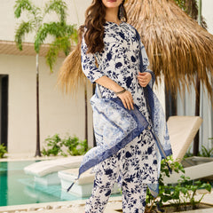 Women's Silk Blend Printed Kurti Pant Set with Jacquard Tabby Organza Dupatta