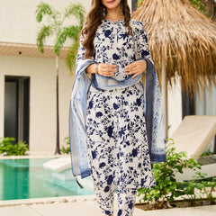 Women's Silk Blend Printed Kurti Pant Set with Jacquard Tabby Organza Dupatta