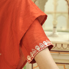 Women's Viscose Chanderi Embroidered Kurti Pant Set with Embroidered Chanderi Cotton Dupatta