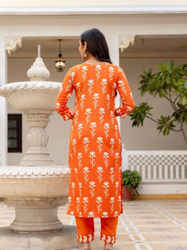 Women's Cotton Blend Printed Kurti Pant Set with Printed Faux Georgette Dupatta