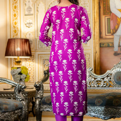 Women's Cotton Blend Printed Kurti Pant Set with Printed Faux Georgette Dupatta