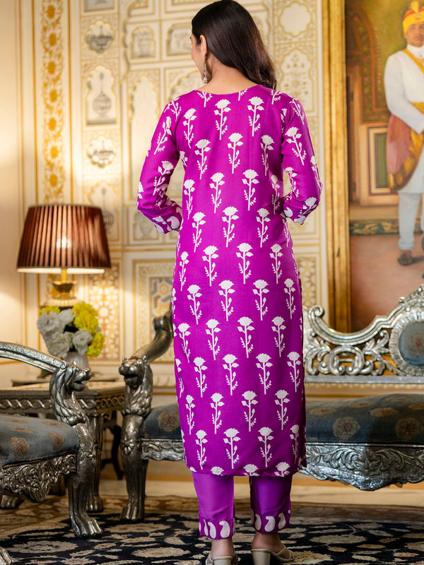 Women's Cotton Blend Printed Kurti Pant Set with Printed Faux Georgette Dupatta
