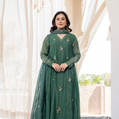 Women's Chanderi Silk Embroidered Kurti Pant Set with Embroidered Chanderi Gadhwal Dupatta