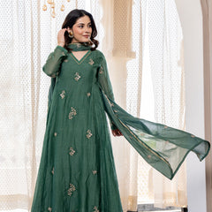 Women's Chanderi Silk Embroidered Kurti Pant Set with Embroidered Chanderi Gadhwal Dupatta