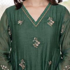 Women's Chanderi Silk Embroidered Kurti Pant Set with Embroidered Chanderi Gadhwal Dupatta