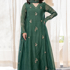 Women's Chanderi Silk Embroidered Kurti Pant Set with Embroidered Chanderi Gadhwal Dupatta
