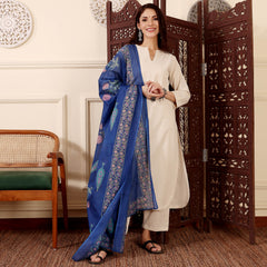 Women's Chanderi Silk Solid Kurti Pant Set with Printed Chanderi Dupatta
