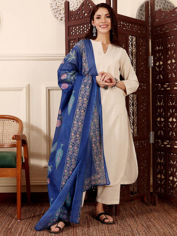 Women's Chanderi Silk Solid Kurti Pant Set with Printed Chanderi Dupatta