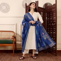 Women's Chanderi Silk Solid Kurti Pant Set with Printed Chanderi Dupatta