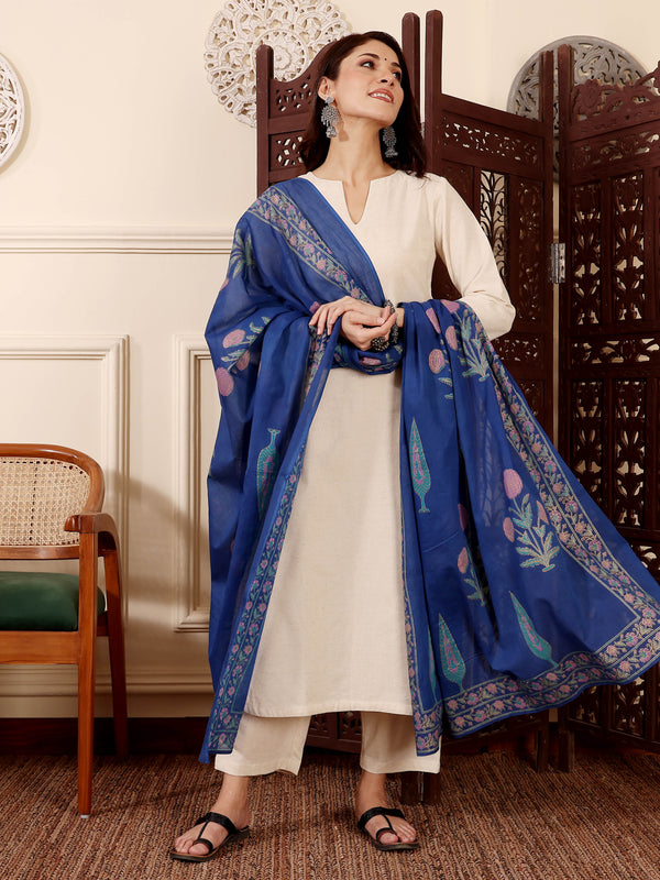 Women's Chanderi Silk Solid Kurti Pant Set with Printed Chanderi Dupatta