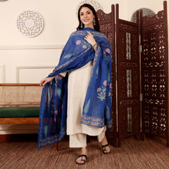 Women's Chanderi Silk Solid Kurti Pant Set with Printed Chanderi Dupatta