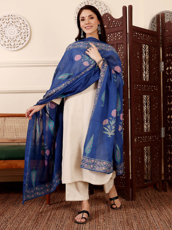 Women's Chanderi Silk Solid Kurti Pant Set with Printed Chanderi Dupatta
