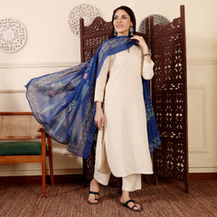 Women's Chanderi Silk Solid Kurti Pant Set with Printed Chanderi Dupatta