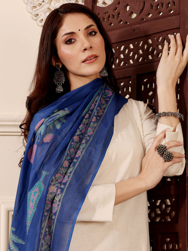 Women's Chanderi Silk Solid Kurti Pant Set with Printed Chanderi Dupatta