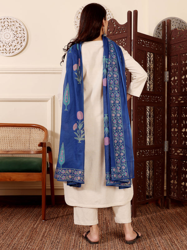 Women's Chanderi Silk Solid Kurti Pant Set with Printed Chanderi Dupatta