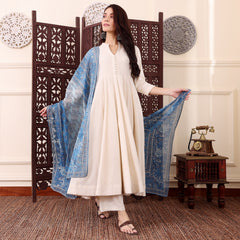 Women's Chanderi Silk Solid Kurti Pant Set with Printed Chanderi Cotton Dupatta