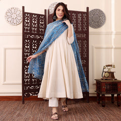 Women's Chanderi Silk Solid Kurti Pant Set with Printed Chanderi Cotton Dupatta