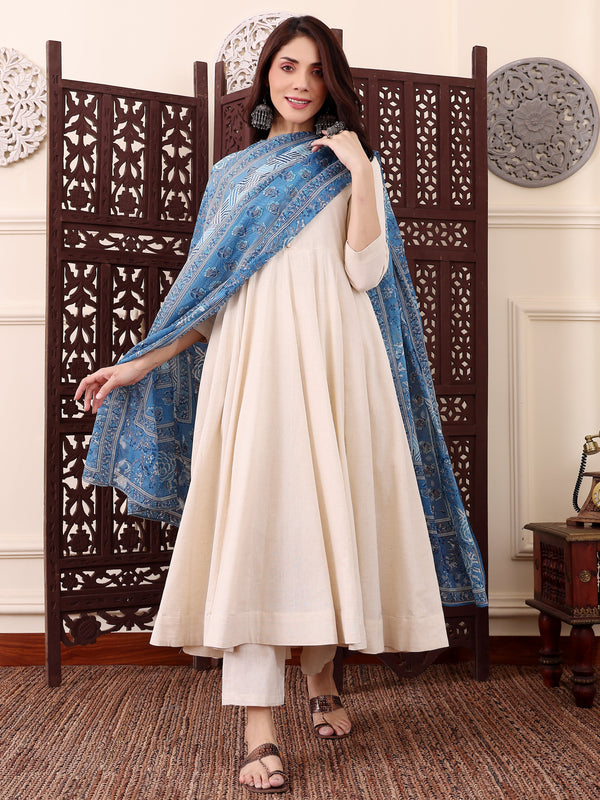 Women's Chanderi Silk Solid Kurti Pant Set with Printed Chanderi Cotton Dupatta