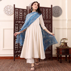 Women's Chanderi Silk Solid Kurti Pant Set with Printed Chanderi Cotton Dupatta