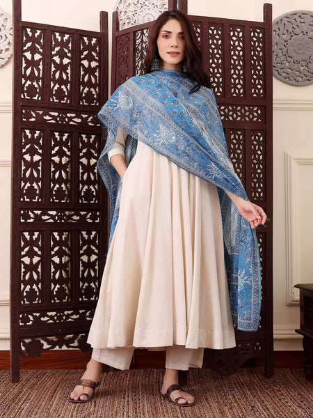 Women's Chanderi Silk Solid Kurti Pant Set with Printed Chanderi Cotton Dupatta