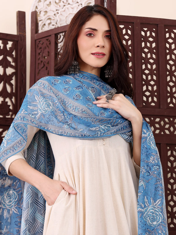Women's Chanderi Silk Solid Kurti Pant Set with Printed Chanderi Cotton Dupatta