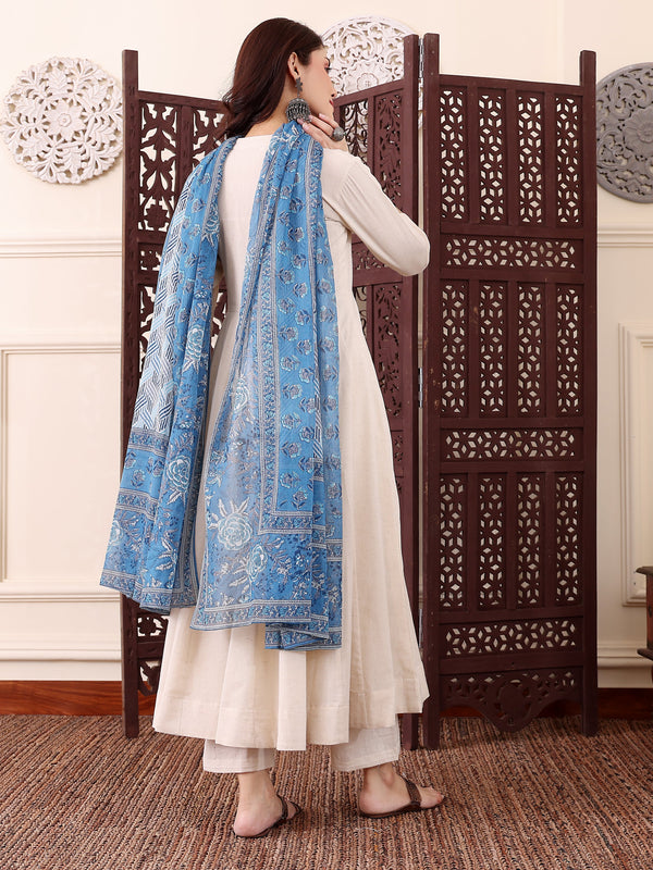 Women's Chanderi Silk Solid Kurti Pant Set with Printed Chanderi Cotton Dupatta