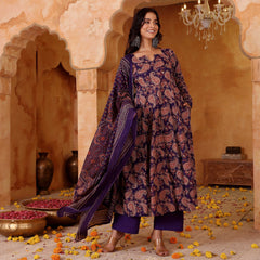 Women's Rayon Blend Printed Kurti Pant Set with Printed Chanderi Cotton Dupatta