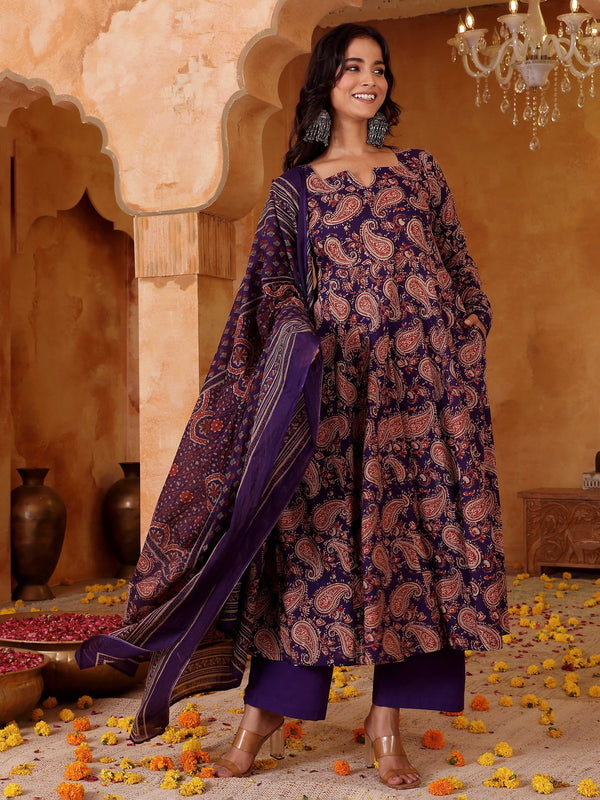 Women's Rayon Blend Printed Kurti Pant Set with Printed Chanderi Cotton Dupatta