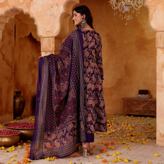 Women's Rayon Blend Printed Kurti Pant Set with Printed Chanderi Cotton Dupatta