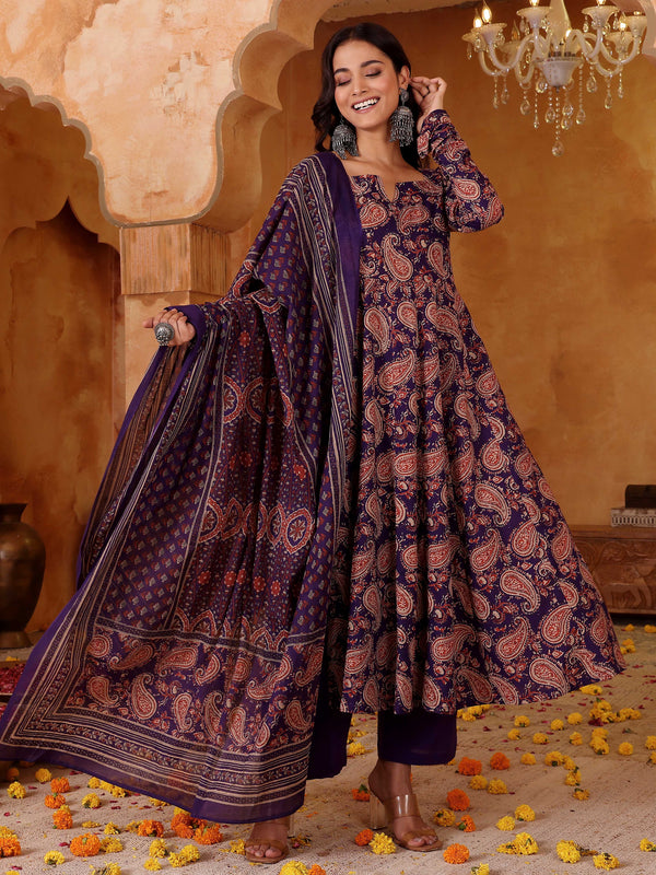 Women's Rayon Blend Printed Kurti Pant Set with Printed Chanderi Cotton Dupatta