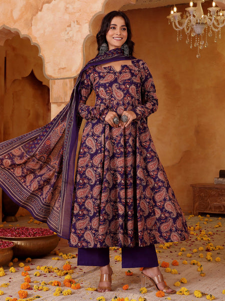 Women's Rayon Blend Printed Kurti Pant Set with Printed Chanderi Cotton Dupatta