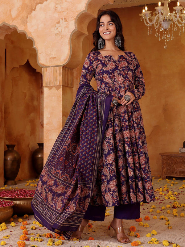 Women's Rayon Blend Printed Kurti Pant Set with Printed Chanderi Cotton Dupatta