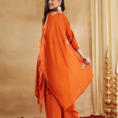 Vichitra Silk Embroidered Kurti Pant Set with Embroidered Dupatta