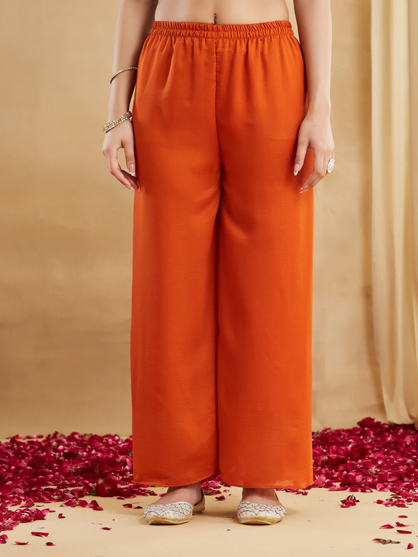 Vichitra Silk Embroidered Kurti Pant Set with Embroidered Dupatta