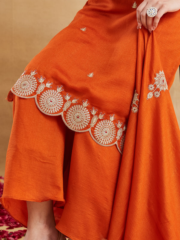 Vichitra Silk Embroidered Kurti Pant Set with Embroidered Dupatta