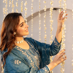 Chanderi Silk Embroidered Kurti Pant Set with Embroidered Dupatta